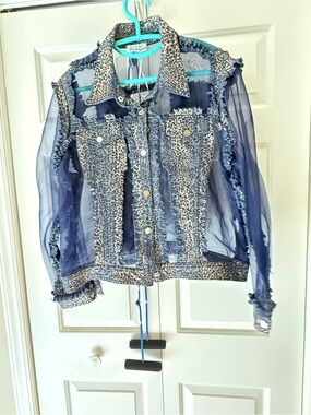 Adore Navy and Gold Metallic Leopard-Print Jacket!!!! XL